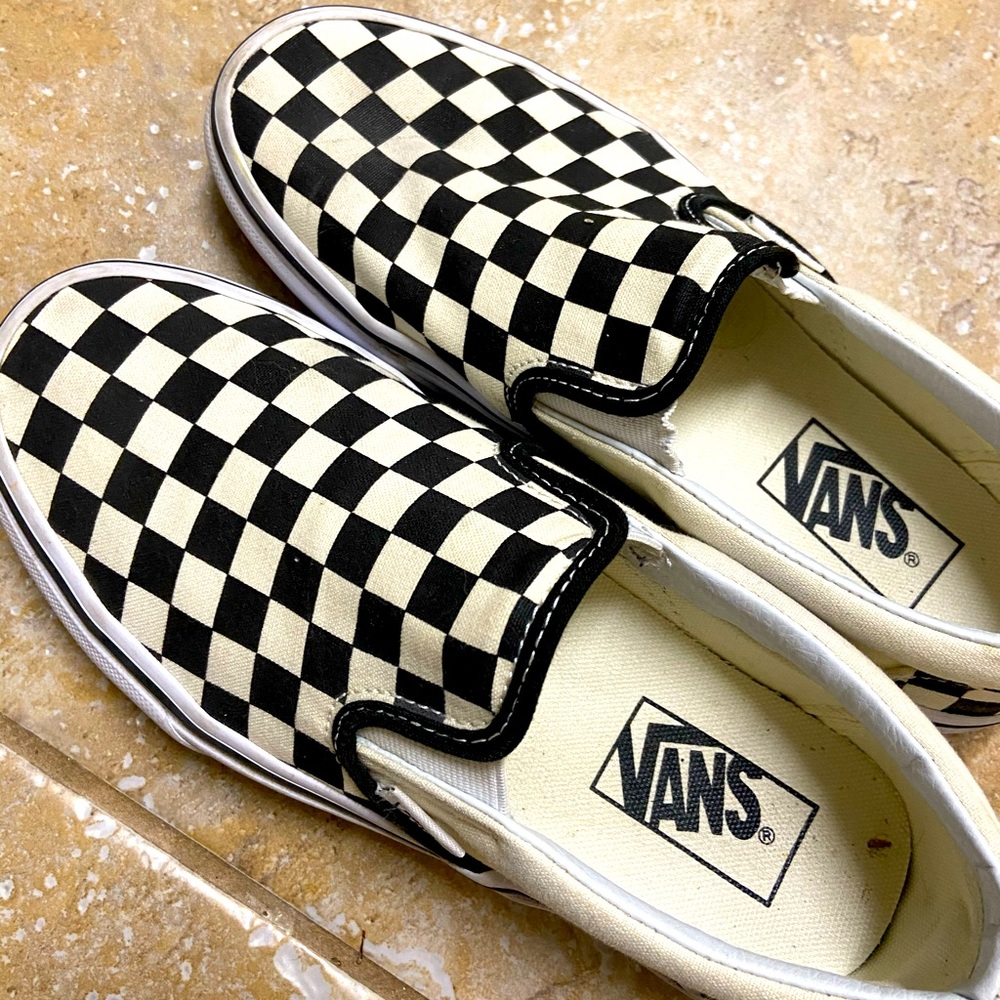Checkered slip on vans